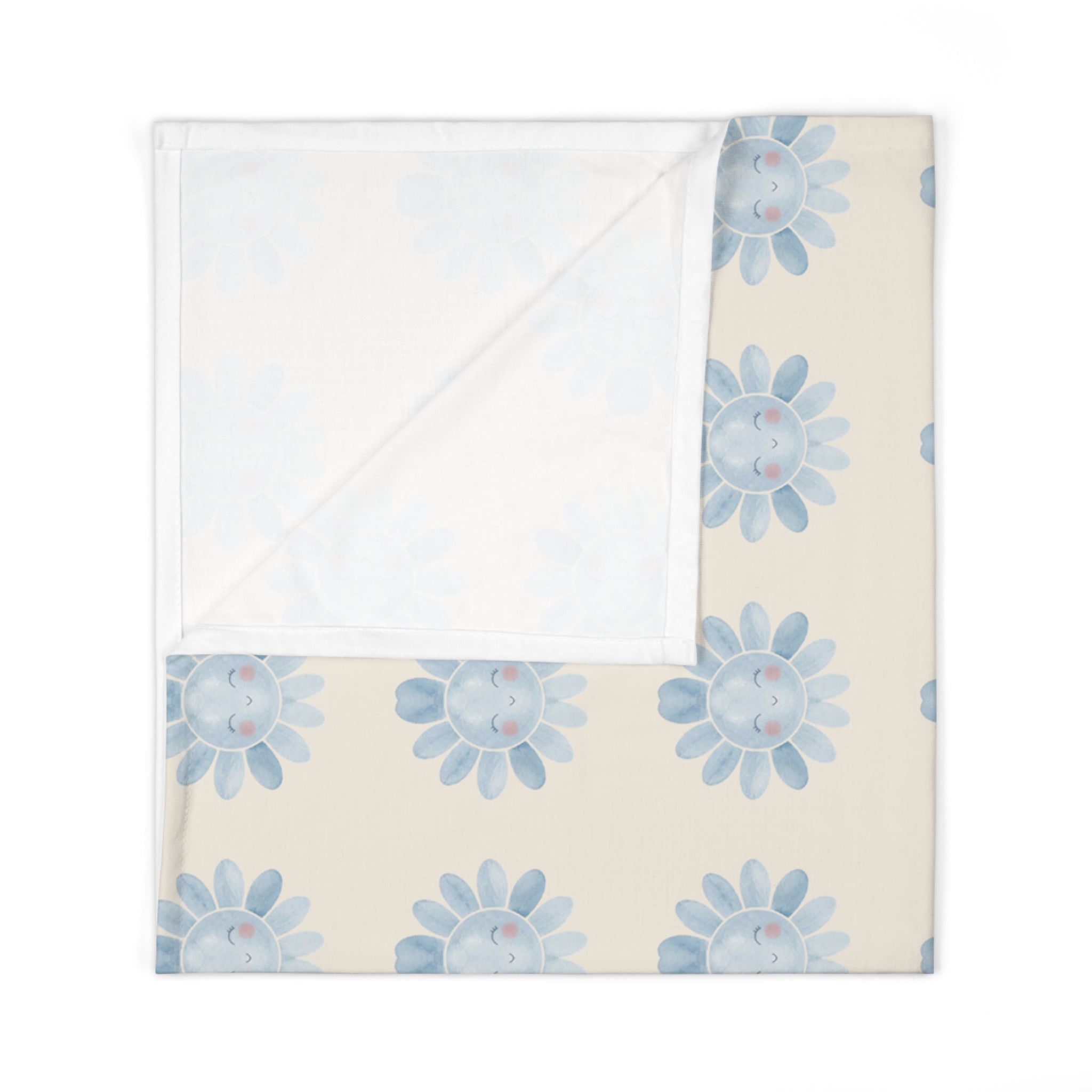 Blue Floral Pattern Baby Swaddle Blanket | Watercolor Daisy Print