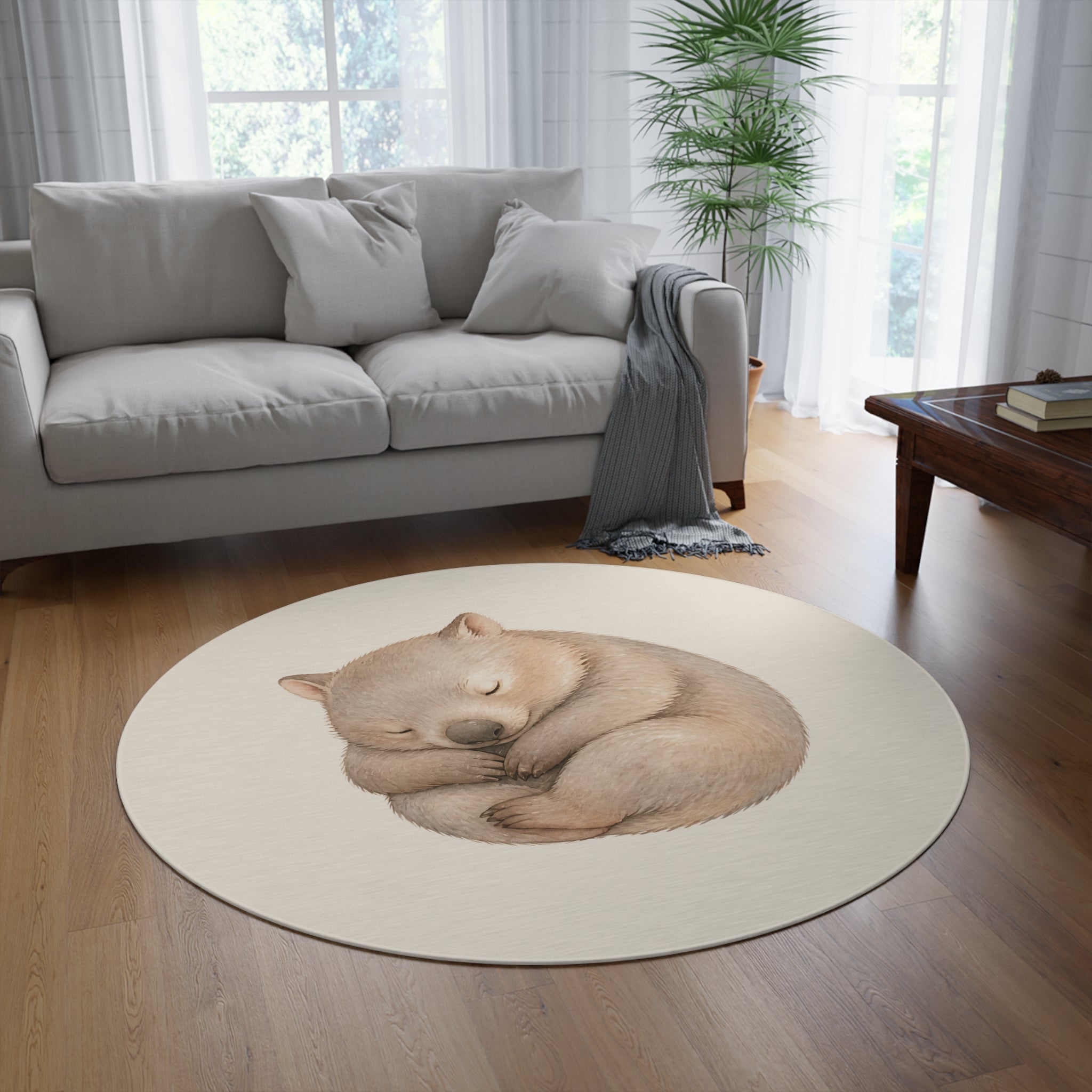 Sleeping Wombat Round Rug | Cute Nursery Animal Room Decor
