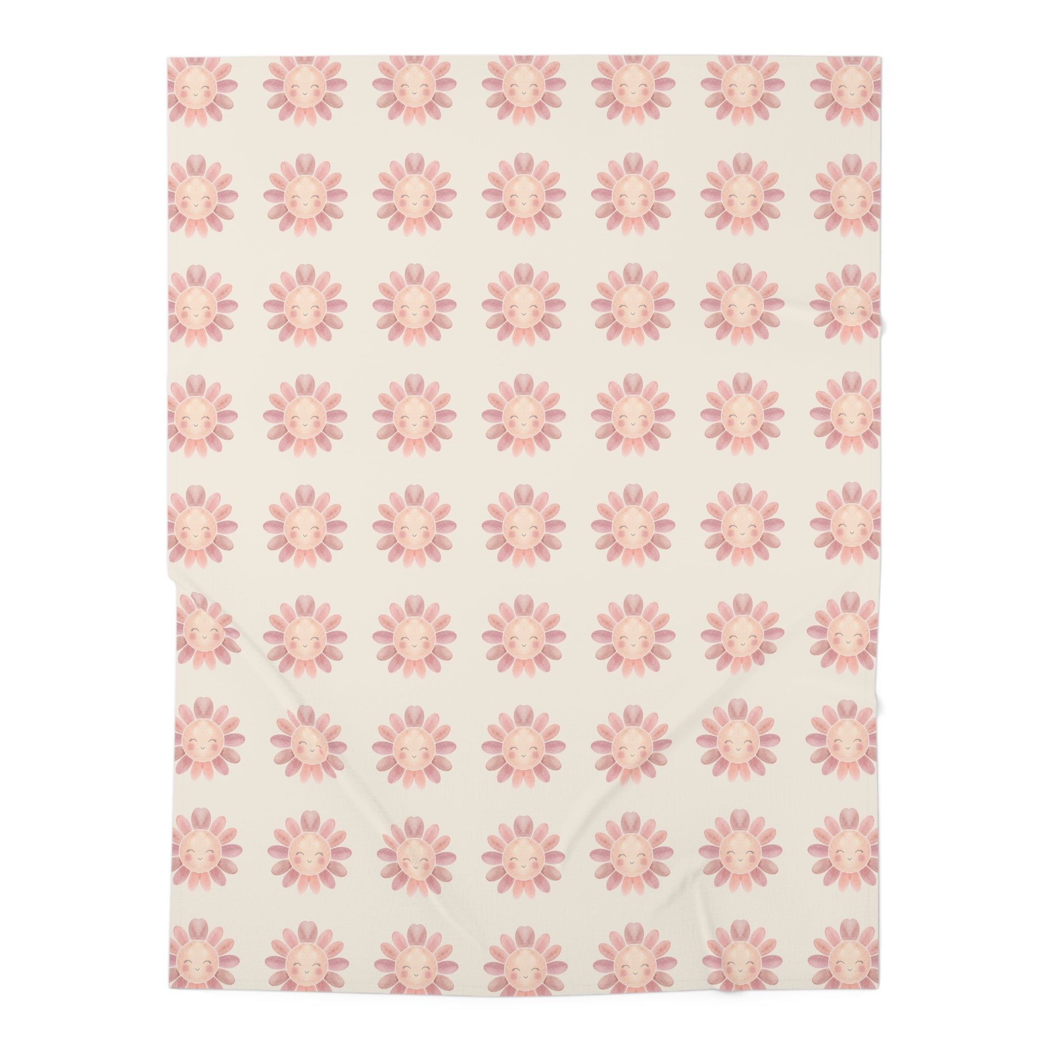 Smiling Sunflower Pattern Baby Swaddle Blanket | Pink Floral Nursery