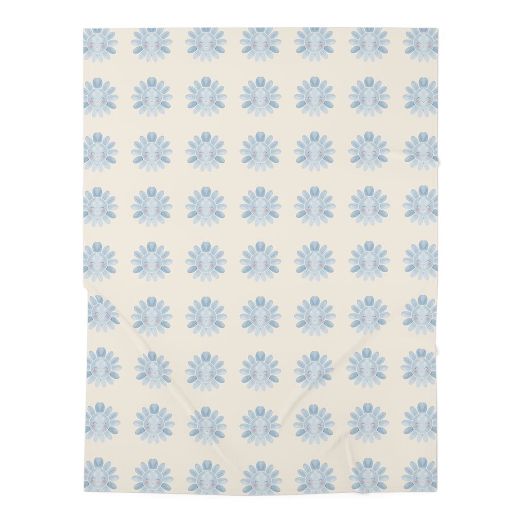 Blue Floral Pattern Baby Swaddle Blanket | Watercolor Daisy Print