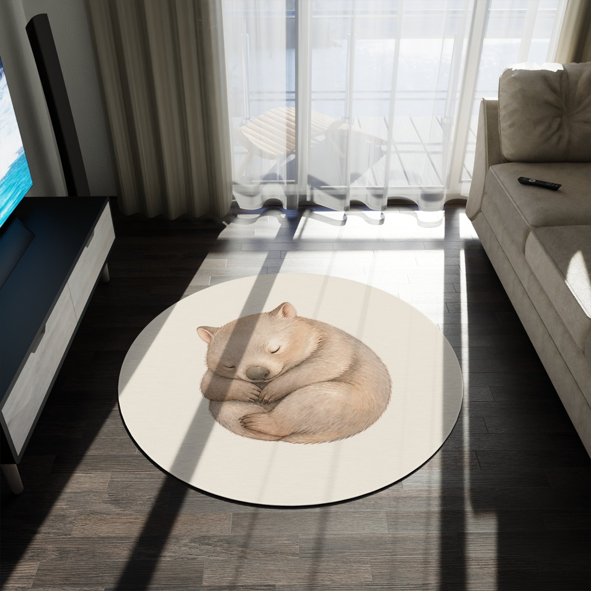 Sleeping Wombat Round Rug | Cute Nursery Animal Room Decor