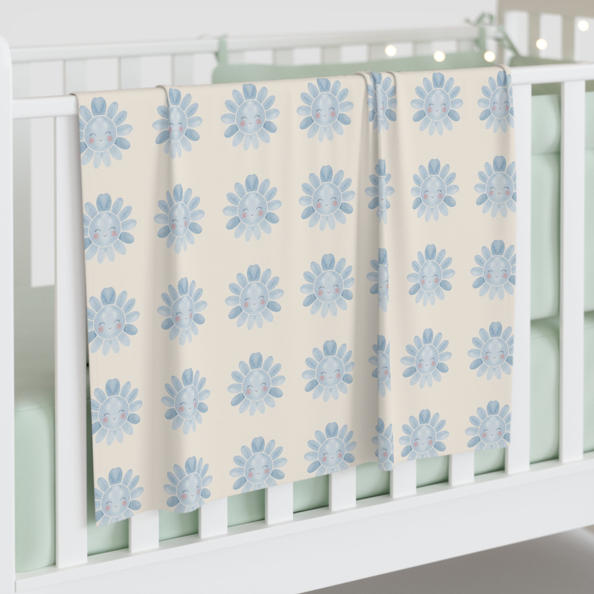 Blue Floral Pattern Baby Swaddle Blanket | Watercolor Daisy Print