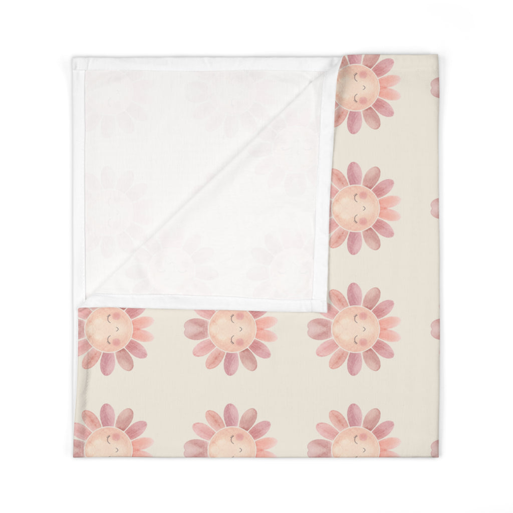 Smiling Sunflower Pattern Baby Swaddle Blanket | Pink Floral Nursery