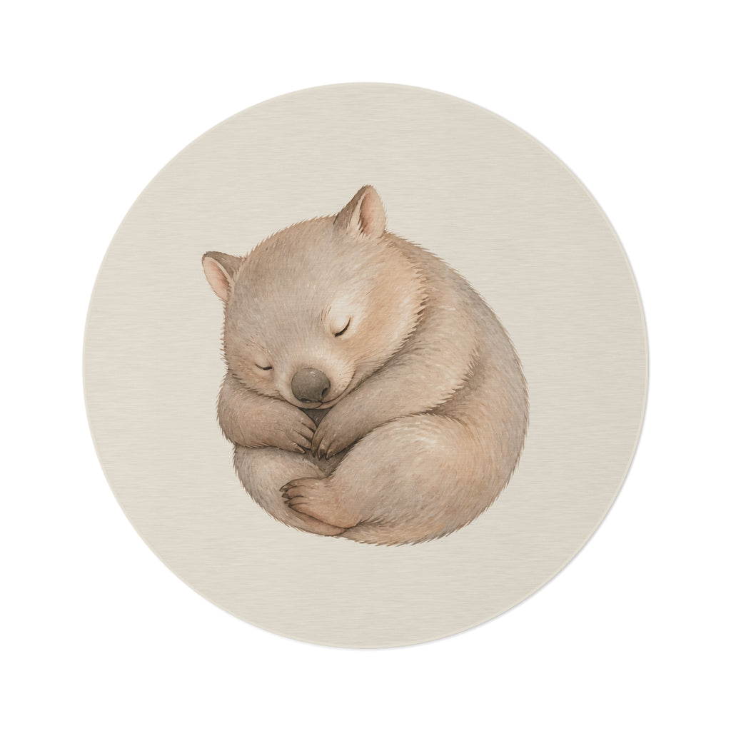 Sleeping Wombat Round Rug | Cute Nursery Animal Room Decor
